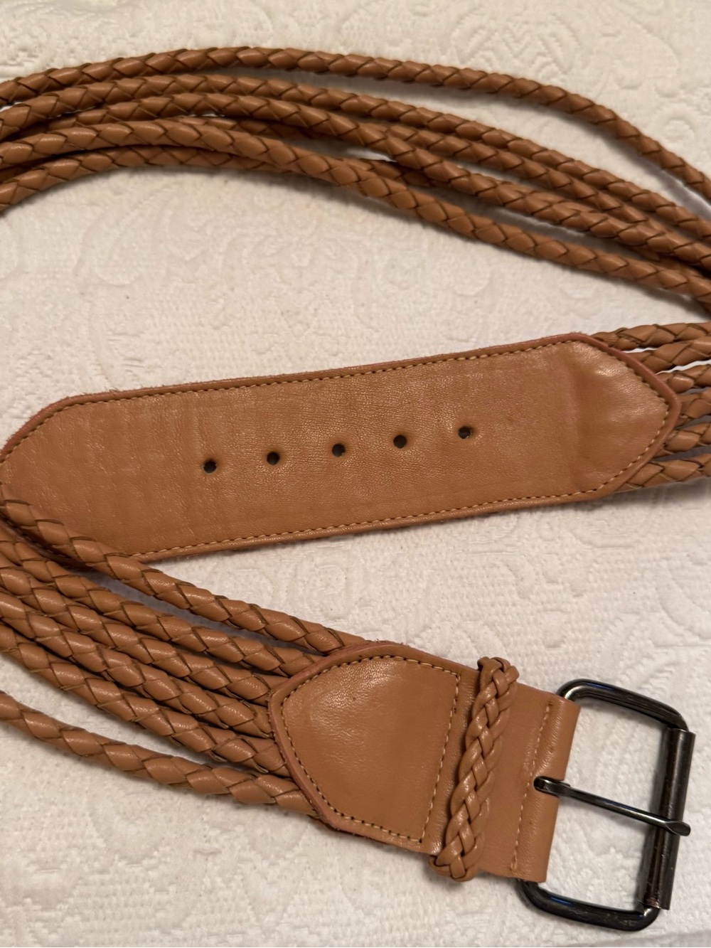 Women's Braided Multi Strand Genuine Leather Belt Vintage Large Tan